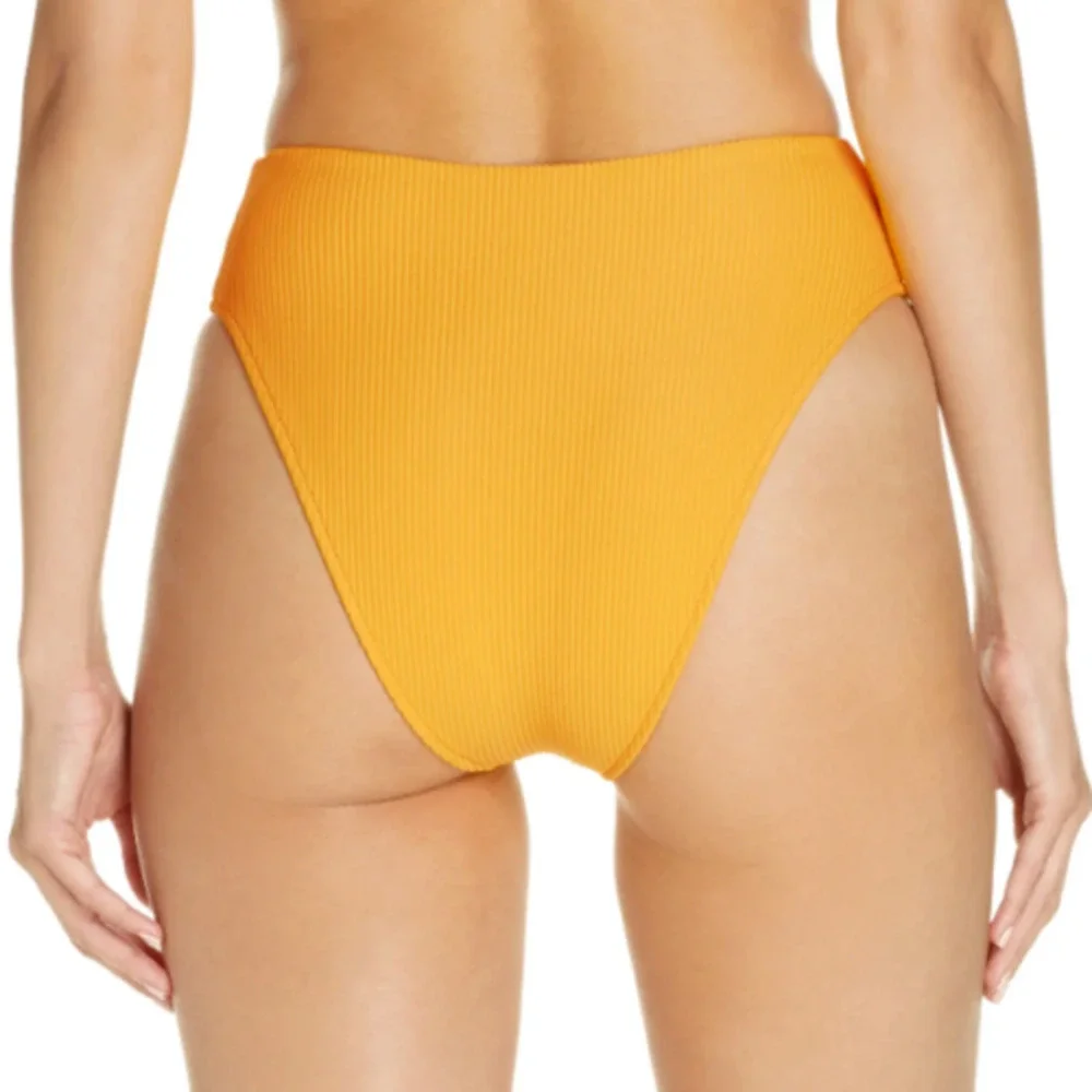 Frankies Bikinis Jenna Ribbed High Waist Cheeky Bikini Bottom Citrus Orange M